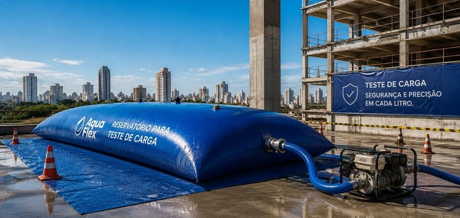 Reservatório AquaFlex para teste de carga em obra